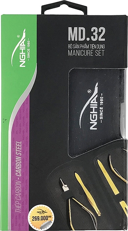 Манікюрний набір 4 предмети, MD.32, у чорному футлярі, світло-золотистий - Nghia Export Manicure Set — фото N1
