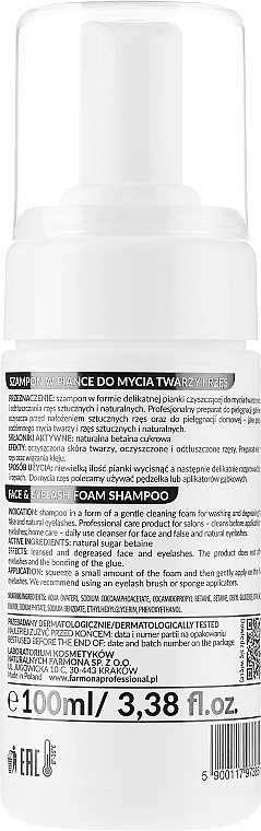 Пінний шампунь для очищення обличчя й вій - Farmona Professional Expert Lashes Face&Eyelash Foam Shampoo — фото N2