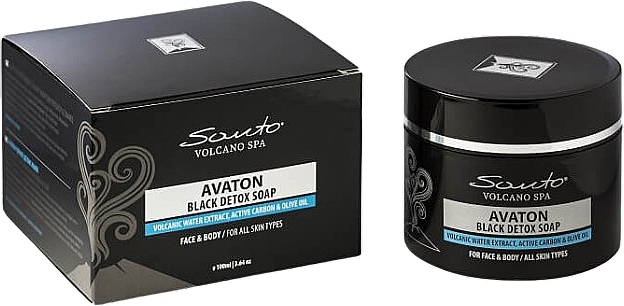 Чорне мило-детокс для обличчя та тіла - Santo Volcano Spa Avaton Black Detox Soap Face & Body — фото N1