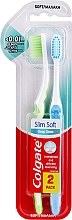Парфумерія, косметика Набір "Slim Soft", м'яка, синя + зелена - Colgate Toothbrush