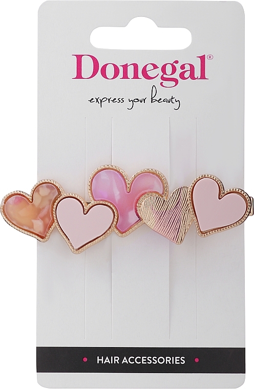 Заколка для волос, FA-5712+1, с розовыми сердечками 2 - Donegal — фото N1
