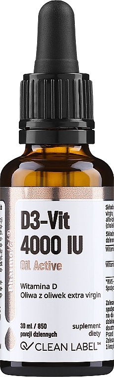 Пищевая добавка "D3-Vit 4000 IU" - Pharmovit Clean label D3-Vit 4000 IU Oil Active — фото N1