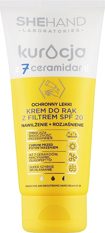 Захисний крем для рук, зволожувальний + освітлювальний - SheHand Treatment with 7 ceramides SPF 20 — фото N1