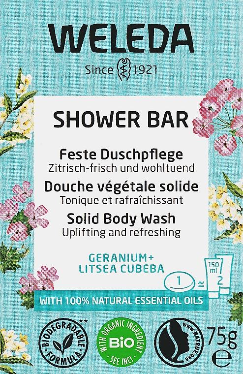 Твердый арома-бар для душа "Герань и литсеа кубеба" - Weleda Shower Bar Solid Body Wash Geranium+Litsea Cubeba — фото N1