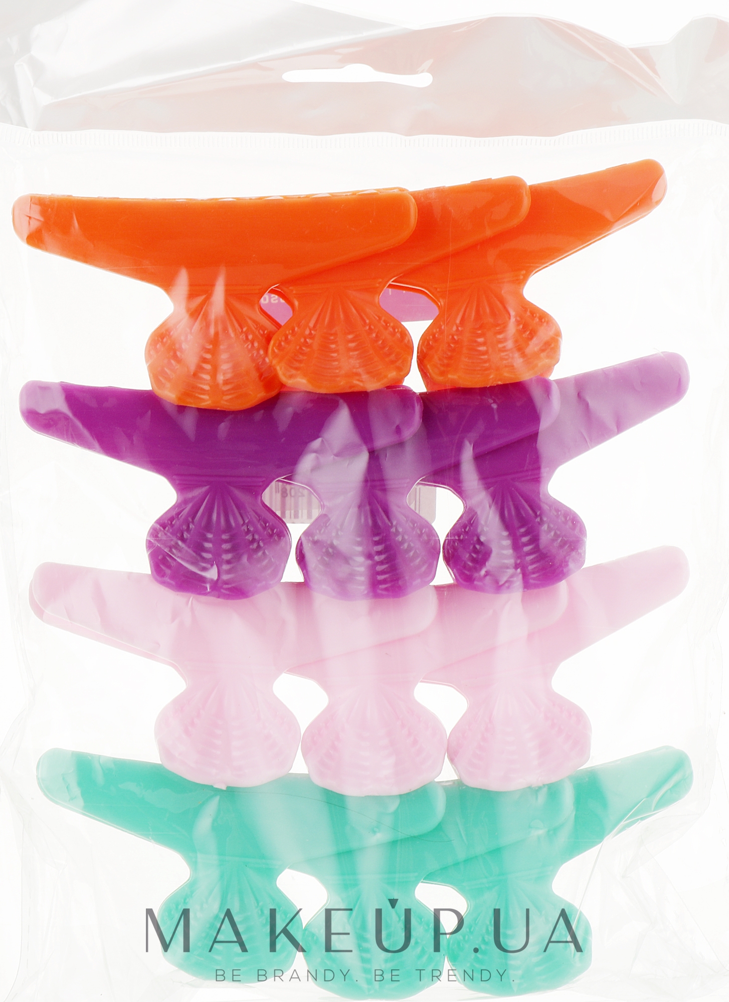 Шпильки-краби пластикові різнокольорові "Fashion Hair", фіолетовий + рожевий + помаранчевий + бірюзовий - Comair — фото 12шт