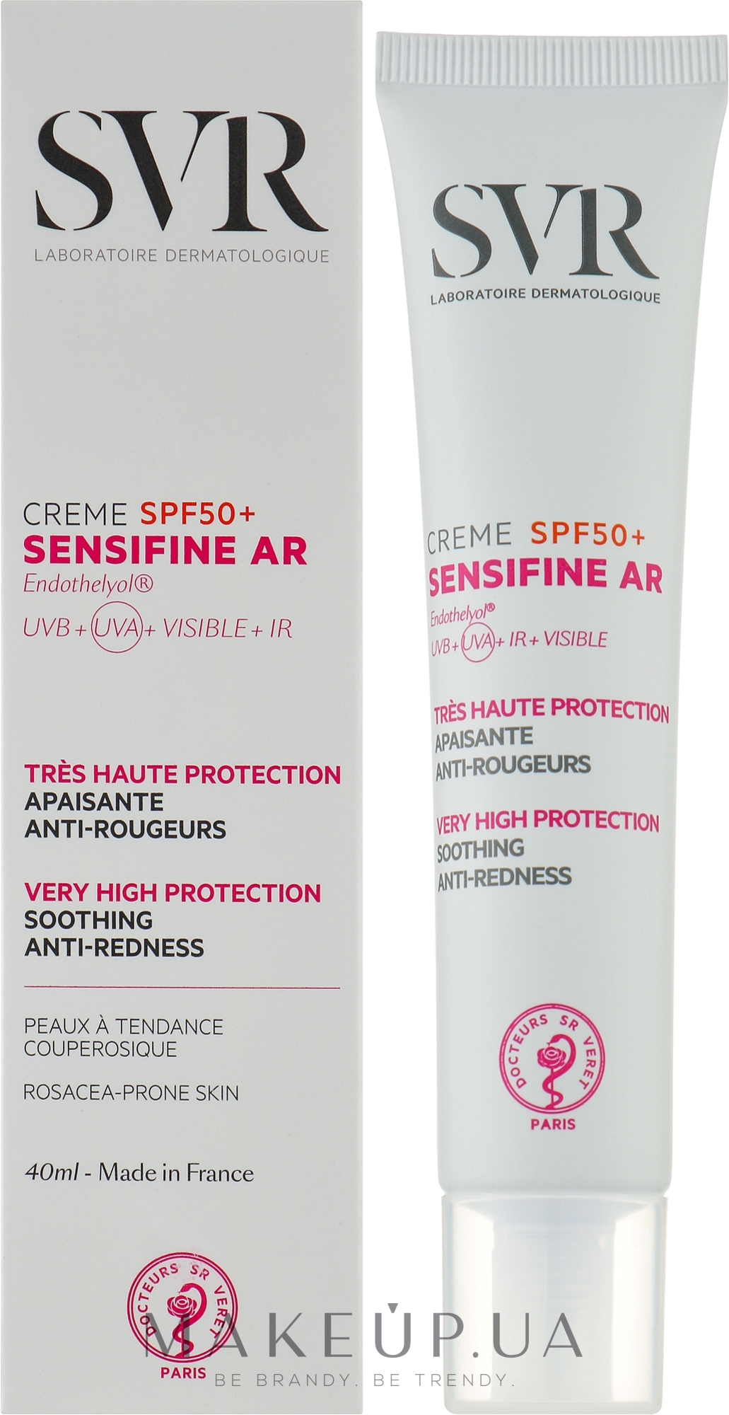 Сонцезахисний крем для шкіри схильної до почервоніння  - SVR Sensifine AR Anti-redness Soothing Cream SPF 50+ — фото 40ml