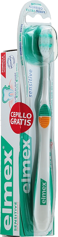 Набор для ухода за полостью рта, бело-оранжевая щетка - Elmex Sensitive Toothpaste (toothpaste/75 ml + toothbrush/1pc) — фото N1