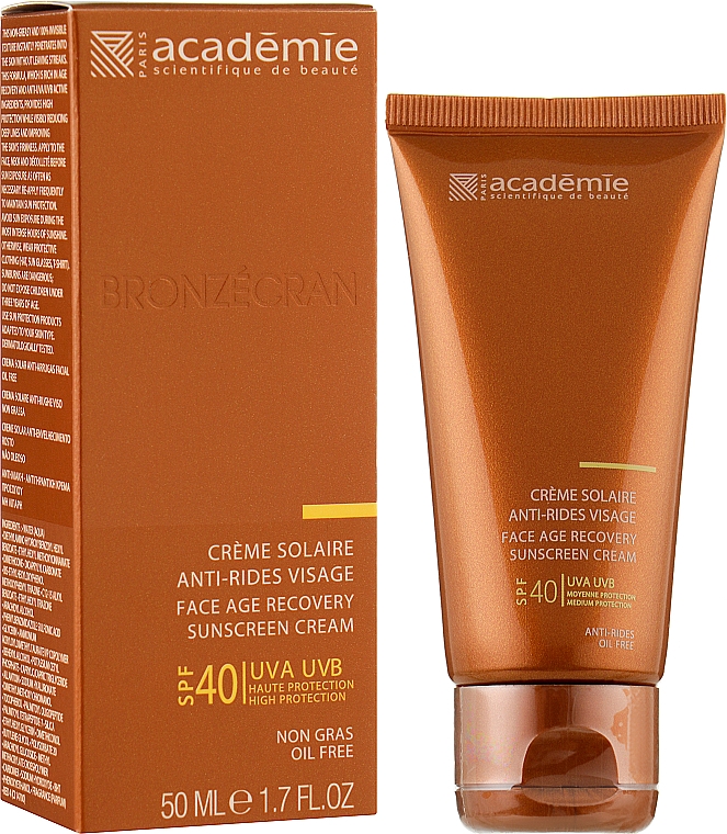 Солнцезащитный регенерирующий крем SPF 40+ - Academie Bronzecran Face Age Recovery Sunscreen Cream — фото N2