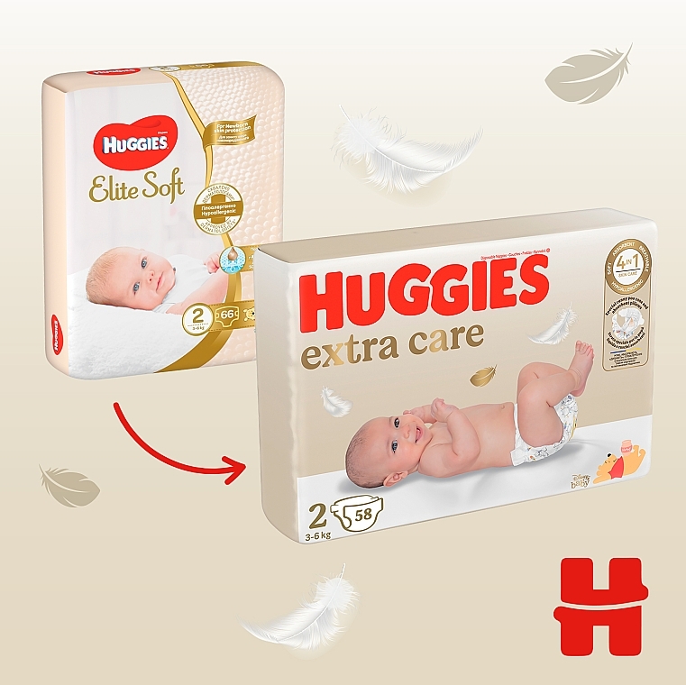 Подгузники Huggies Extra Care 2 (3-6 кг), 58 шт - Huggies — фото N4