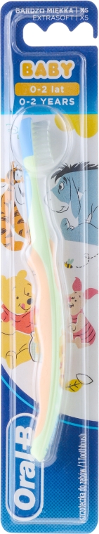 Дитяча зубна щітка, екстра-м'яка "Вінні Пух", 0-2 р., зелено-помаранчева - Oral-B Baby Toothbrush — фото N1