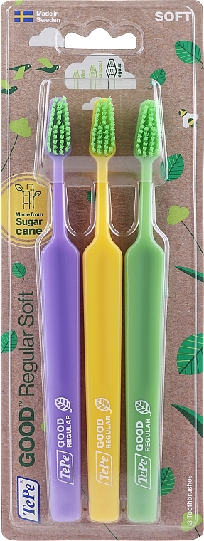 Набор зубных щеток, салатовая + фиолетовая + зеленая - Tepe Good Regular 3 Pack Toothbrush — фото N1
