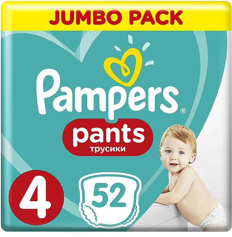 Підгузки-трусики Pants Розмір 4 (Maxi) 9-15 кг, Jumbo Pack 52 шт. - Pampers — фото N1