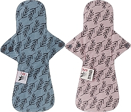 Многоразовая прокладка для менструации "Flannel", ночная, 6 капель, листья акации на розовом, листья акации на серо-синем - Ecotim For Girls — фото N1
