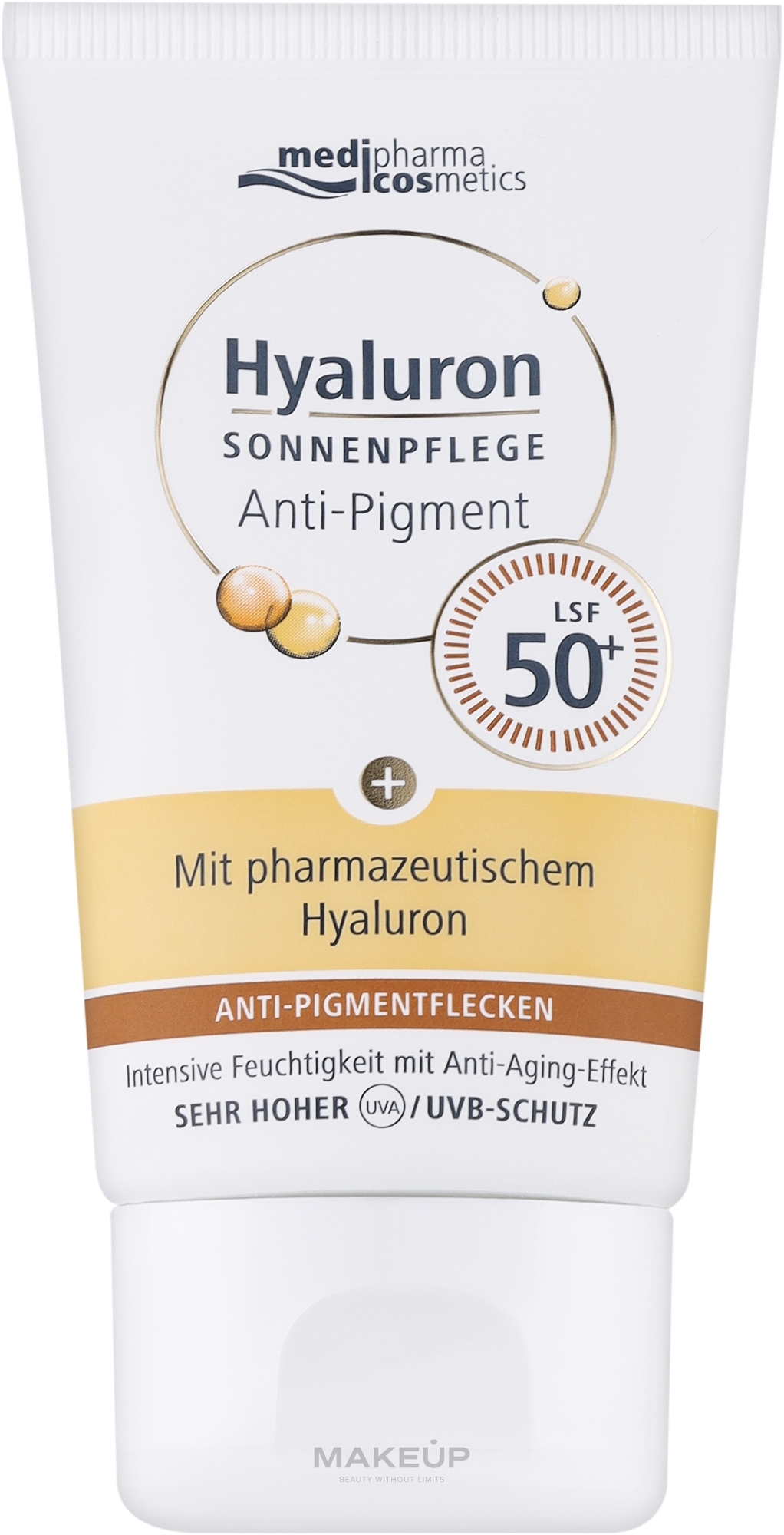 Антивіковий сонцезахисний крем проти пігментних плям і зморшок - Medipharma Cosmetics Hyaluron SPF 50+ — фото 50ml