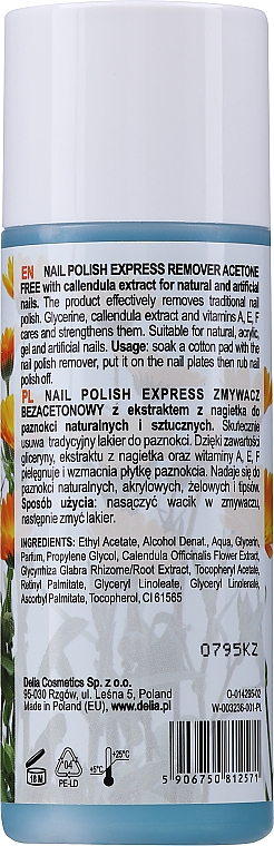 Жидкость для снятия лака с натуральных и искусственных ногтей - Delia Acetone Free Nail Polish Remover for Natural and Artificial Nails — фото N2