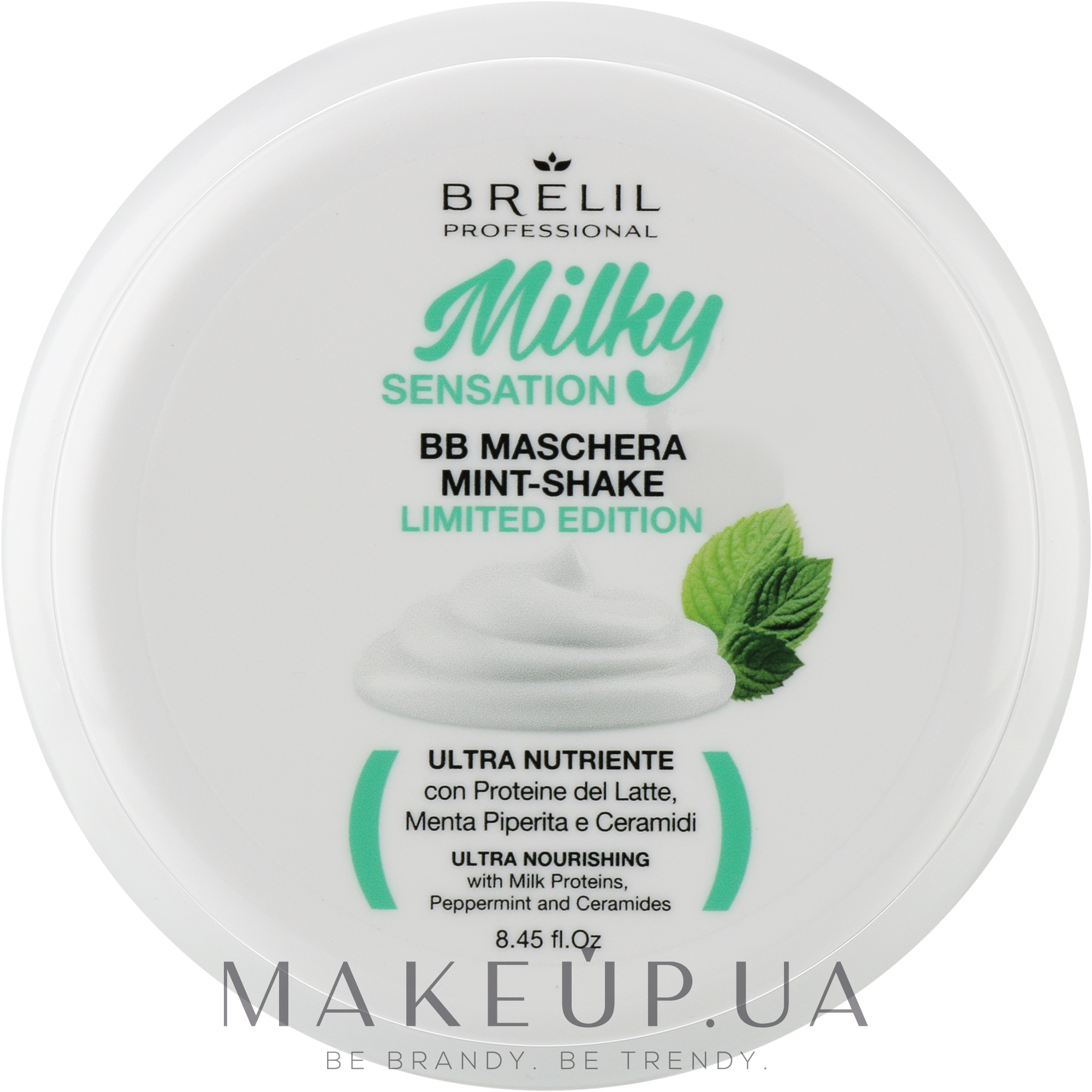 Освіжальна відновлювальна маска для волосся, з м'ятою та молочними протеїнами - Brelil Milky Sensation BB Mask Mint-Shake Limitide Edition — фото 250ml