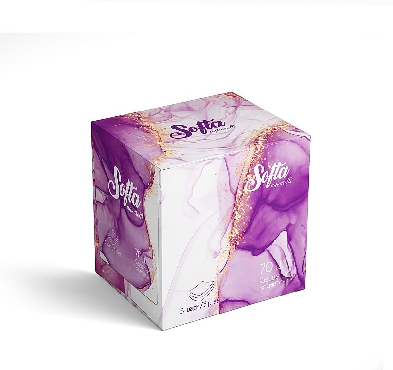 Салфетки косметические сухие трехслойные, 70 шт - Chisto Softa Violet — фото N1