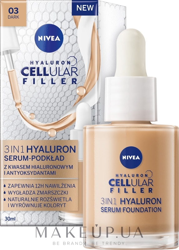 Тонирующий крем 3 в 1 - NIVEA Hyaluron Cellular Filler 3in1 Care Make-Up — фото Dark