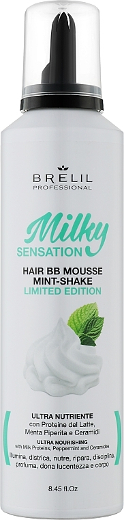 Відновлювальний мус для укладання волосся, з м'ятою та молочними протеїнами - Brelil Milky Sensation Hair BB Mousse Mint-Shake Limitide Edition — фото N1