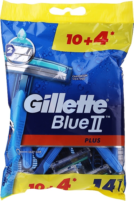 Набор одноразовых станков для бритья, 10+4шт - Gillette Blue II Plus
