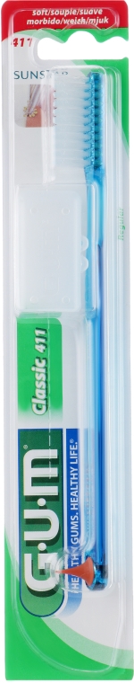 Зубная щетка "Classic 411", мягкая, синяя - G.U.M Soft Regular Toothbrush — фото N1