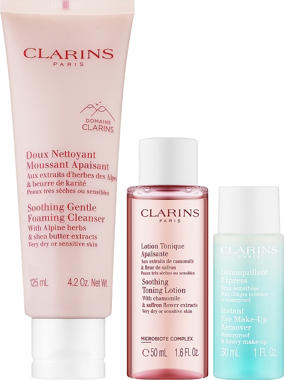 Набор для очень сухой или чувствительной кожи - Clarins (cl foam/125 ml + f/lot/50ml + makeup remover/30ml) — фото N3