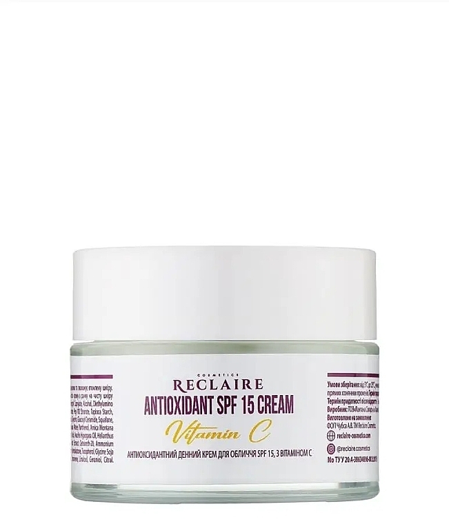 Антиоксидантный дневной крем с витамином C и SPF 15 - Reclaire Antioxidant SPF 15 Cream — фото N1