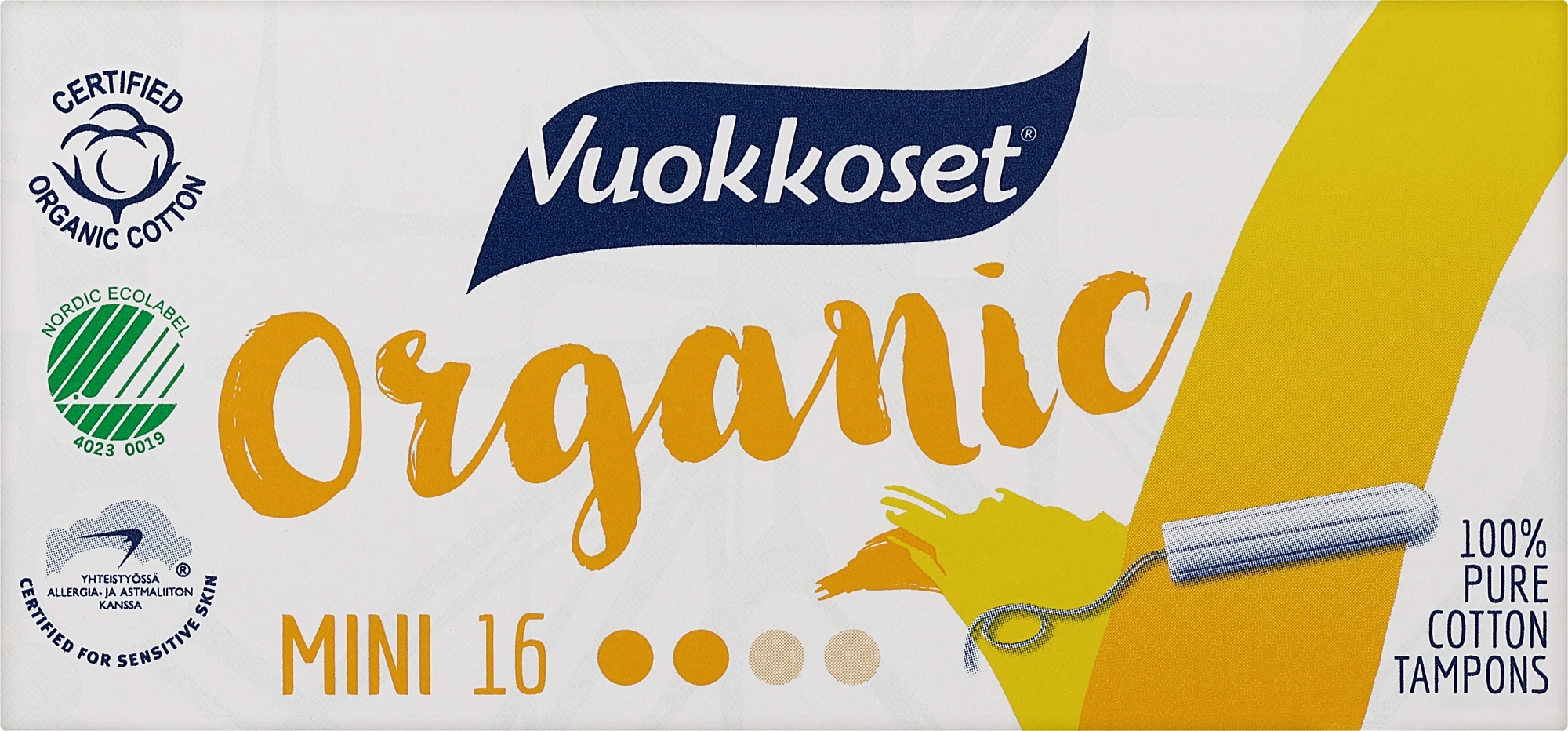 Тампоны мини, органические, без аппликатора, 16 шт - Vuokkoset Organic Mini Tampons — фото 16шт