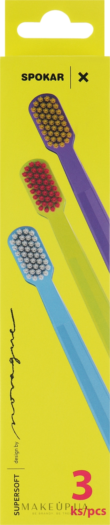 Набір зубних щіток "X", суперм'яка, фіолетова+зелена+блакитна - Spokar X Supersoft — фото 3шт