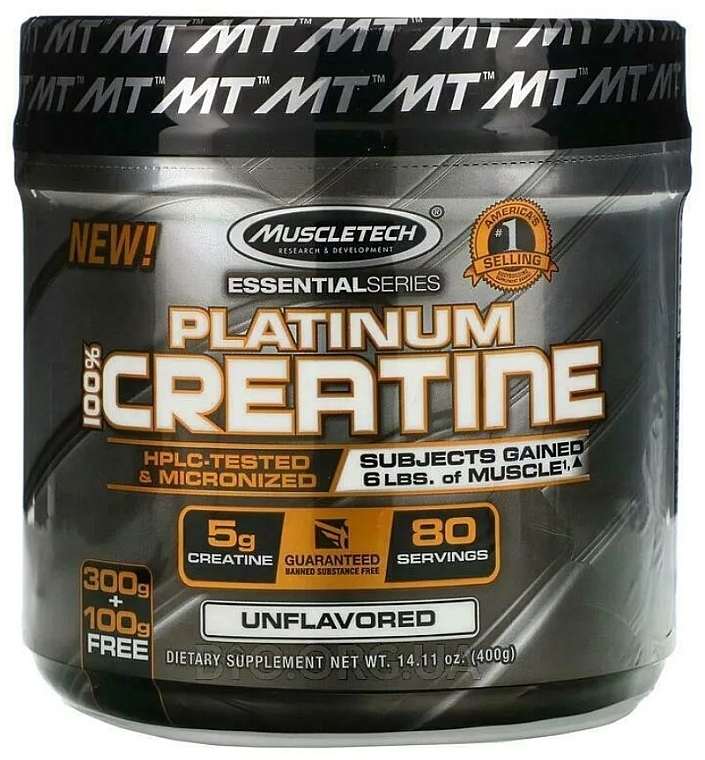 Креатин без добавок, 400 g - MuscleTech Essential Series Platinum 100% Creatine Monohydrate — фото N1