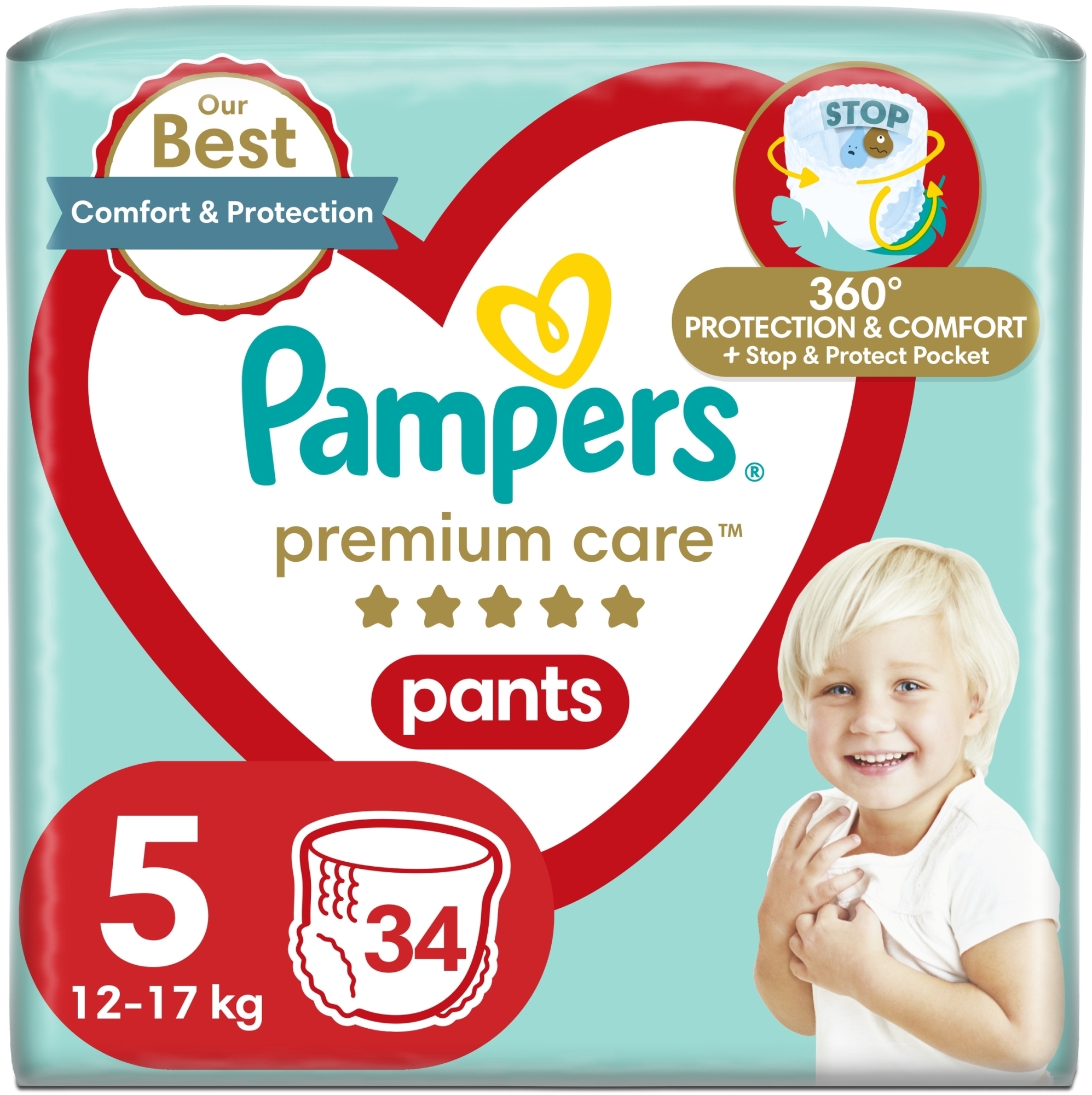 Підгузки-трусики Premium Care Pants Junior 5 (12-17 кг), 34 шт - Pampers — фото 34шт