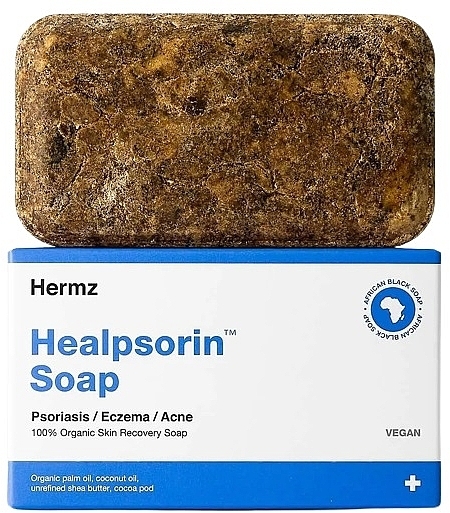 Чорне африканське мило від псоріазу, екземи та акне - Hermz Healpsorin Soap — фото N1
