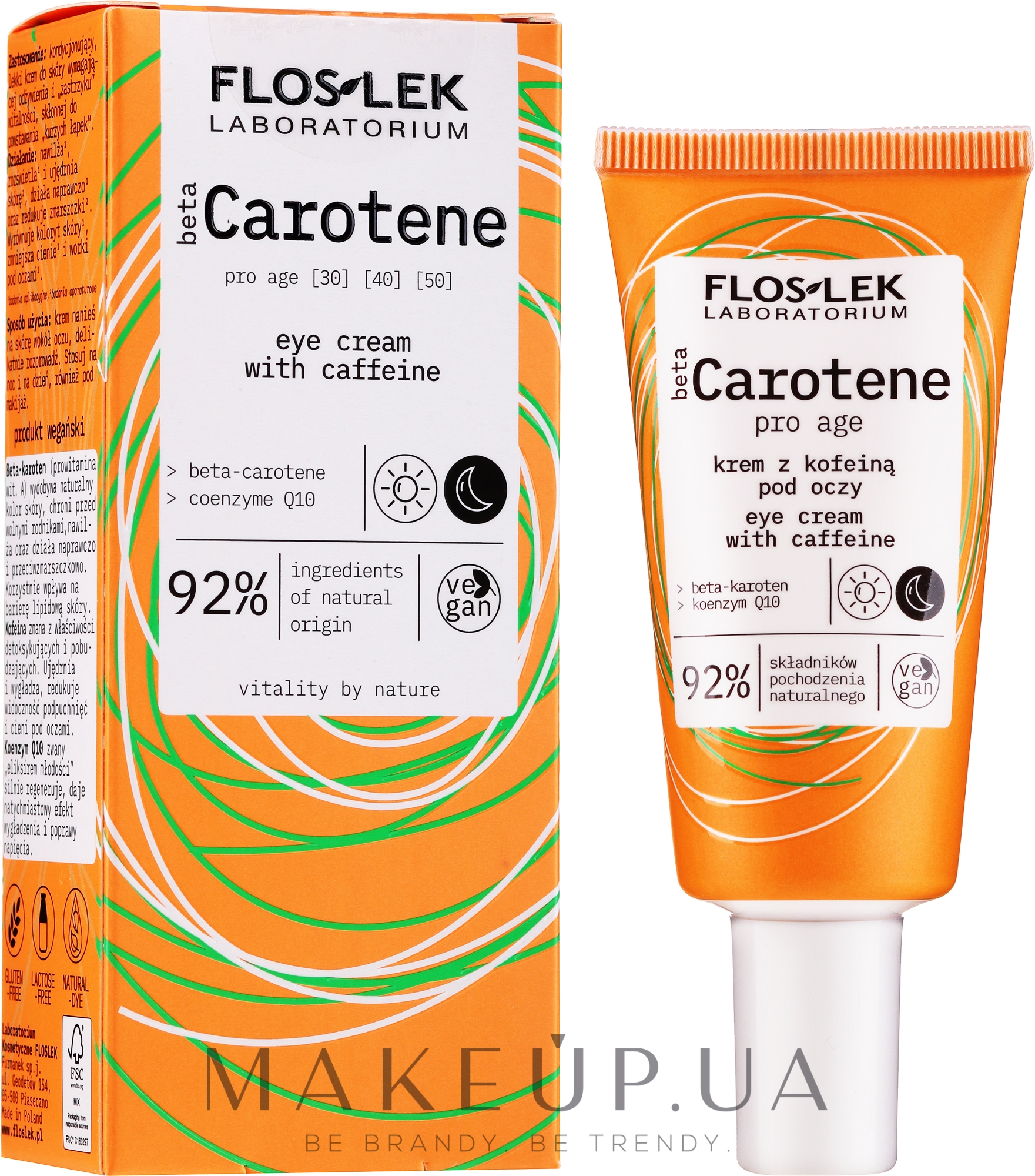 Крем для кожи вокруг глаз - Floslek Beta Carotene Cream Under Eye With Caffeine — фото 30ml
