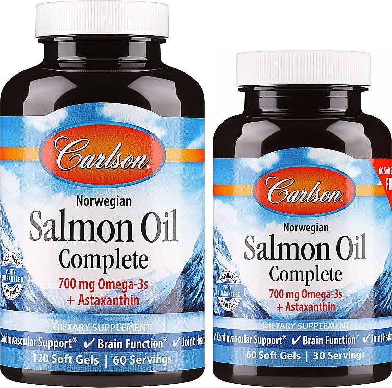 Набір "Лососева олія" - Carlson Labs Norwegian Salmon Oil Complete (capsule/120szt + capsule/60szt) — фото N1