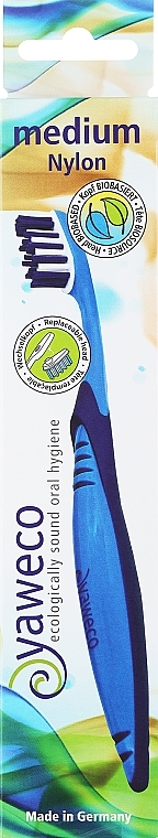 Зубная щетка средней жесткости, синяя - Yaweco Toothbrush Nylon Medium — фото N1