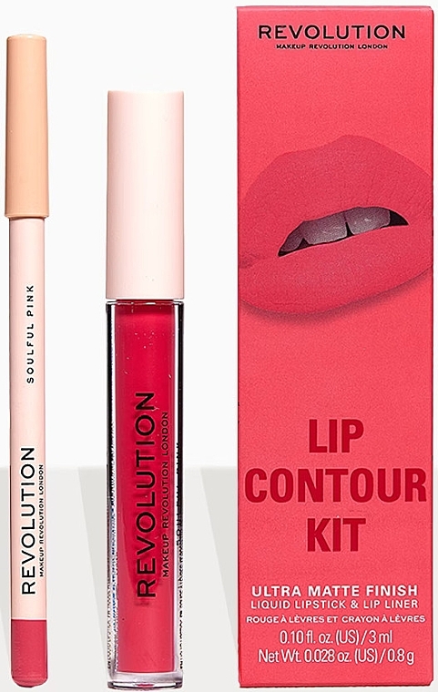 Набір для макіяжу губ - Makeup Revolution Lip Contour Kit Soulful Pink (lipstick/3ml + l/pencil/0.8g) — фото N2