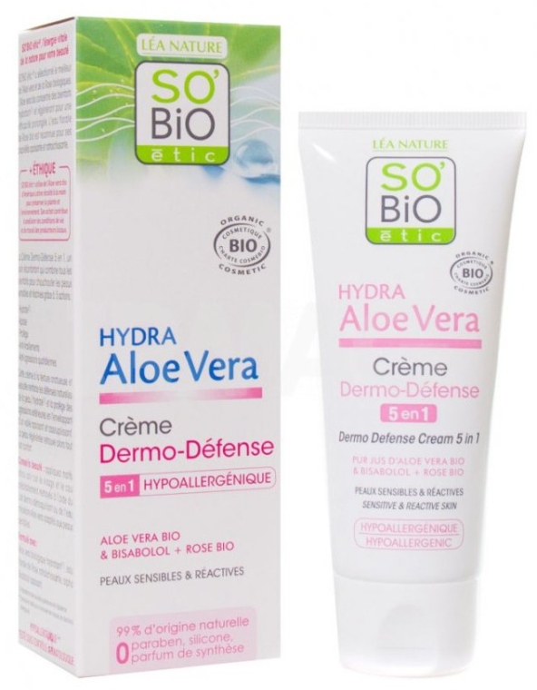 Захисний крем для чутливої шкіри - So'Bio Etic Hydra Aloe Vera Dermo-Defense Cream — фото N1