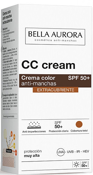 Депигментирующй CC-крем для лица - Bella Aurora CC Cream Extra Covering SPF50+ — фото N2