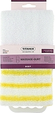 Мочалка масажна банна у вигляді ременя з ручками, біло-жовта - Titania — фото N1