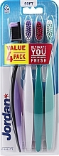 Зубна щітка м'яка, 4 шт., чорно-фіолетова + сіра + зелена + м'ятна - Jordan Ultimate You Soft Toothbrush — фото N1