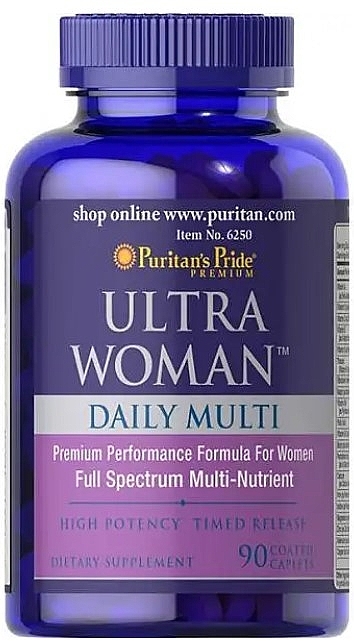 Мультивитаминная и минеральная формула для женщин - Puritan's Pride Ultra Woman Daily Multi Iron Free Timed Release — фото N1