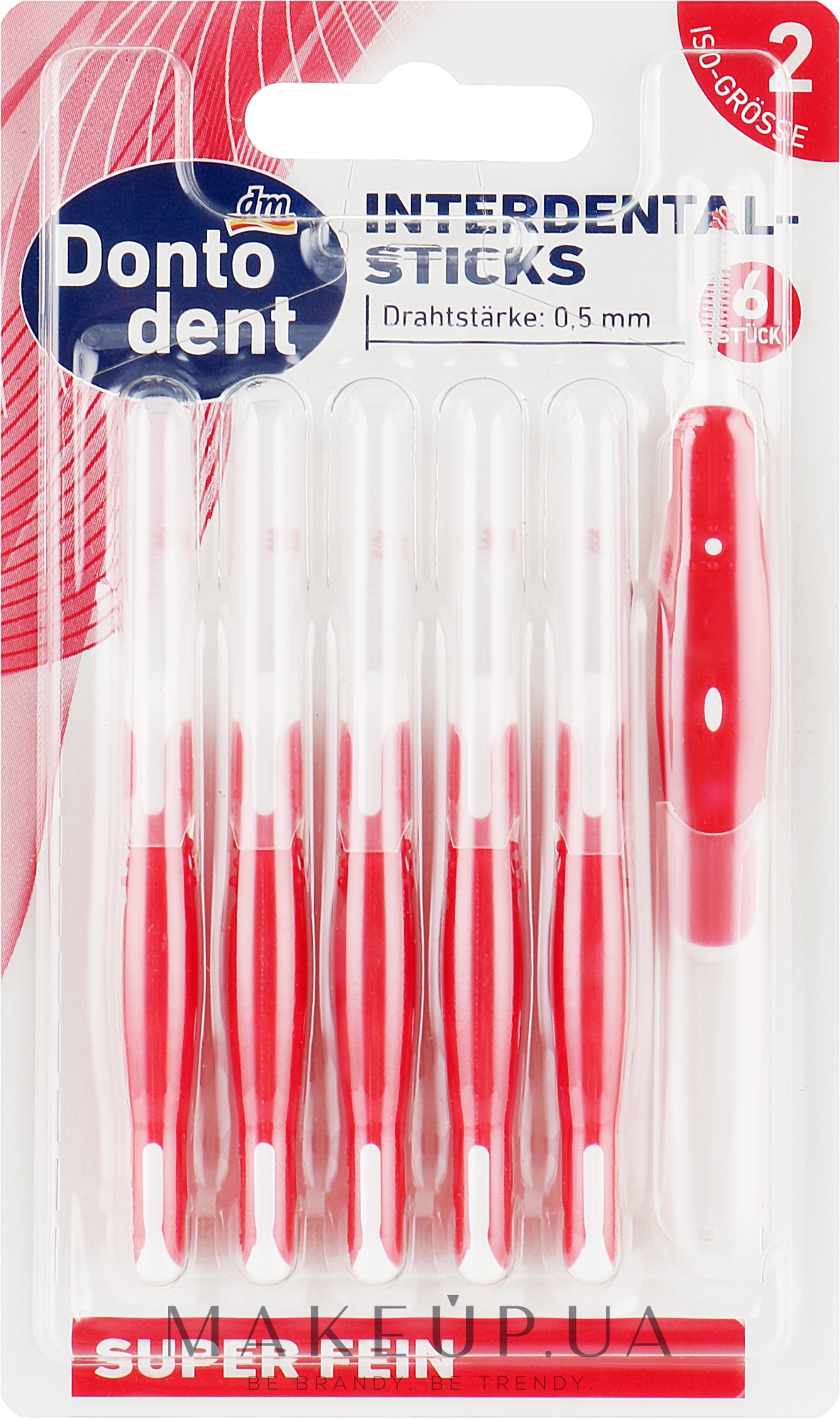 Межзубные щетки, 0,5 мм, красные - Dontodent Interdental-Sticks ISO 2 — фото 6шт