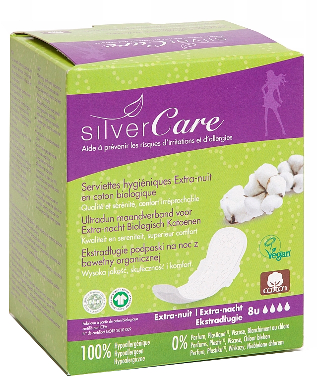 Гигиенические прокладки с увеличенной длиной и впитывающей способностью, 8шт - Silver Care — фото N1