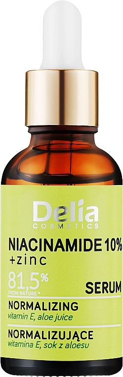 Нормалізувальна сироватка для обличчя, шиї та зони декольте з ніацинамідом та цинком - Delia Niacynamid + Zinc Serum — фото N1
