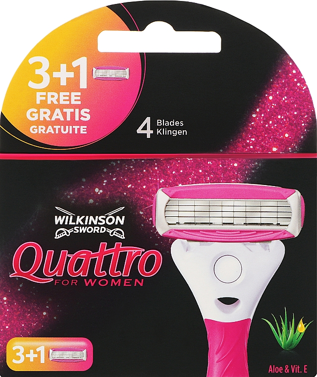 Змінні касети для гоління, 3+1 шт. - Wilkinson Sword Quattro Women Aloe & Vit.E — фото N1