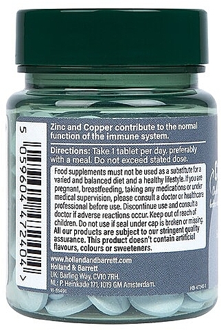 Харчова добавка "Цинк і мідь", 15 mg - Holland & Barrett Zinc & Copper — фото N3
