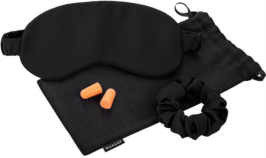 Набор для сна чёрный в подарочном чехле "Relax Time" - MAKEUP Gift Set Black Sleep Mask, Scrunchie, Ear Plugs