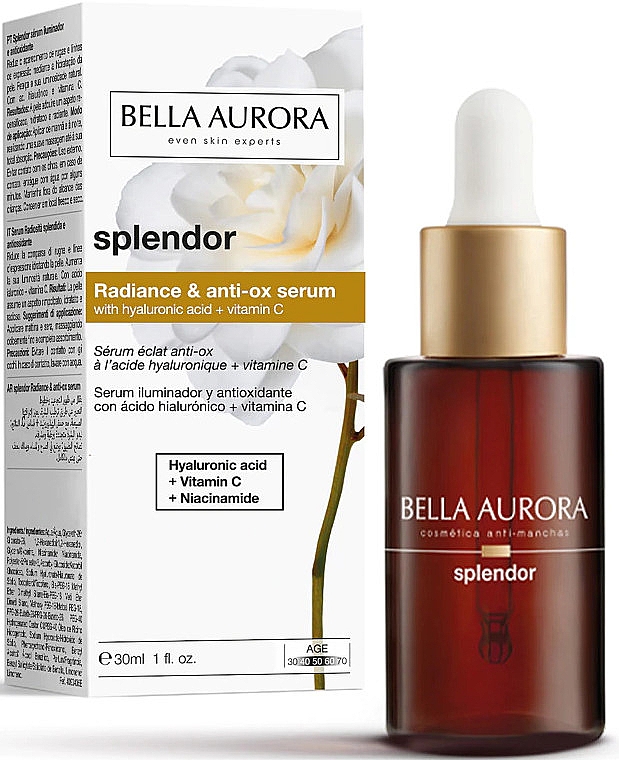 Антивозрастная сыворотка с витамином С и гиалуроновой кислотой - Bella Aurora Splendor Radiance & Anti-ox Serum — фото N2