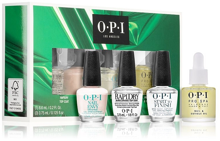 Набор - OPI. Nail Treatments Holiday'21 Mini Pack (nail/streng/3.75ml + nail/oil/8.6ml + top/coat/2*3.75ml) — фото N1