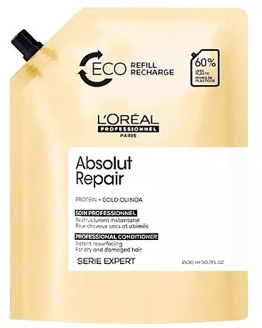 Кондиціонер для інтенсивного відновлення пошкодженого волосся - L'Oreal Professionnel Serie Expert Absolut Repair Gold Quinoa+Protein Conditioner Eco Refill (змінний блок) — фото N1